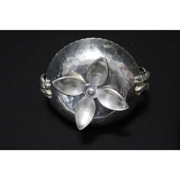 Vintage Rodney Kent Hammered Aluminum Basket with Ruby Red Glass Bowl 1930/40's - Picture 4 of 6